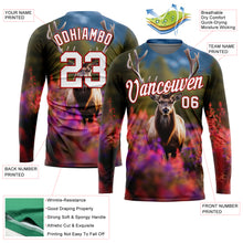 Load image into Gallery viewer, Custom Olive White-Red 3D Animal Deer Hunting Long Sleeve Performance T-Shirt