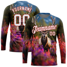 Load image into Gallery viewer, Custom Olive White-Red 3D Animal Deer Hunting Long Sleeve Performance T-Shirt