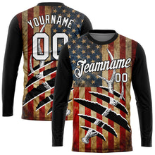Load image into Gallery viewer, Custom Black White 3D Animal Deer Hunting American Flag Long Sleeve Performance T-Shirt