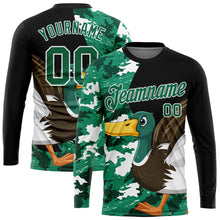Load image into Gallery viewer, Custom Black Kelly Green-Camo 3D Animal Duck Hunting Long Sleeve Performance T-Shirt