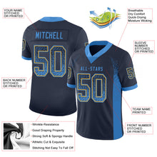 Load image into Gallery viewer, Custom Navy Powder Blue-Gold Drift Fashion Football Jersey