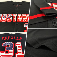 Load image into Gallery viewer, Custom Black USA Flag-Red Authentic Baseball Jersey