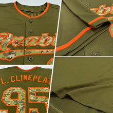 Load image into Gallery viewer, Custom Olive Camo-Orange Authentic Salute To Service Baseball Jersey