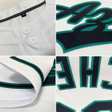 Load image into Gallery viewer, Custom White Black-Teal Two-Button Unisex Softball Jersey