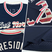 Load image into Gallery viewer, Custom Navy Vintage USA Flag Cream-Red Authentic Throwback Baseball Jersey
