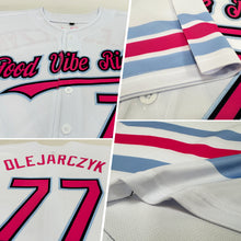 Load image into Gallery viewer, Custom White Pink Black-Light Blue Line Authentic Baseball Jersey