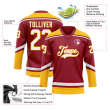 Load image into Gallery viewer, Custom Maroon White-Gold Hockey Lace Neck Jersey