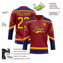 Load image into Gallery viewer, Custom Maroon Gold-Navy Hockey Lace Neck Jersey