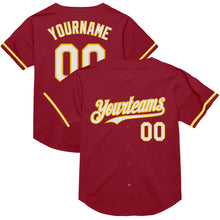 Load image into Gallery viewer, Custom Maroon White-Gold Mesh Authentic Throwback Baseball Jersey