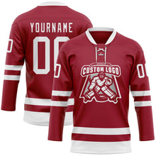 Load image into Gallery viewer, Custom Maroon White Hockey Lace Neck Jersey