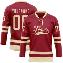 Load image into Gallery viewer, Custom Maroon Cream Hockey Lace Neck Jersey