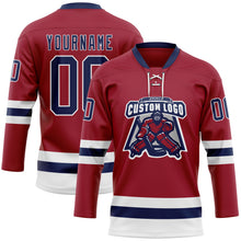 Load image into Gallery viewer, Custom Maroon Navy-White Hockey Lace Neck Jersey