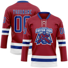 Load image into Gallery viewer, Custom Maroon Royal-White Hockey Lace Neck Jersey