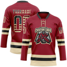 Load image into Gallery viewer, Custom Maroon Vintage USA Flag Cream-Black Hockey Lace Neck Jersey
