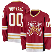 Load image into Gallery viewer, Custom Maroon White-Old Gold Hockey Jersey