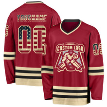 Load image into Gallery viewer, Custom Maroon Vintage USA Flag Cream-Black Hockey Jersey