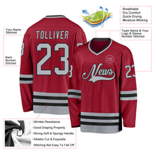 Load image into Gallery viewer, Custom Maroon Gray-Black Hockey Jersey
