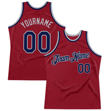 Load image into Gallery viewer, Custom Maroon Navy-Gray Authentic Throwback Basketball Jersey