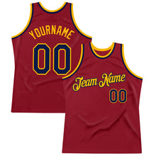 Load image into Gallery viewer, Custom Maroon Navy-Gold Authentic Throwback Basketball Jersey