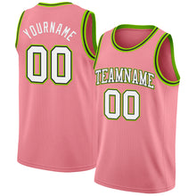 Load image into Gallery viewer, Custom Medium Pink White Black-Neon Green Authentic Basketball Jersey