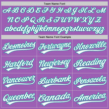 Load image into Gallery viewer, Custom Medium Purple White-Teal Authentic Baseball Jersey