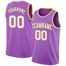 Load image into Gallery viewer, Custom Medium Purple White-Old Gold Authentic Basketball Jersey