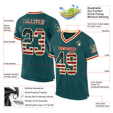Load image into Gallery viewer, Custom Midnight Green Vintage USA Flag Cream-Red Mesh Authentic Throwback Football Jersey