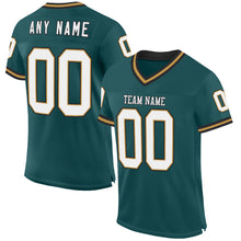 Load image into Gallery viewer, Custom Midnight Green Old Gold-Black Mesh Authentic Throwback Football Jersey