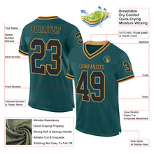 Load image into Gallery viewer, Custom Midnight Green Black-Old Gold Mesh Authentic Throwback Football Jersey