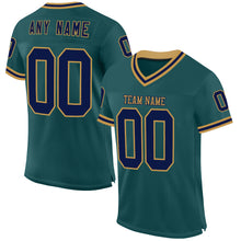 Load image into Gallery viewer, Custom Midnight Green Navy-Old Gold Mesh Authentic Throwback Football Jersey