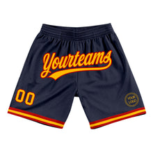 Load image into Gallery viewer, Custom Navy Gold-Red Authentic Throwback Basketball Shorts