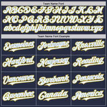 Load image into Gallery viewer, Custom Navy Light Blue-Yellow Mesh Authentic Throwback Baseball Jersey