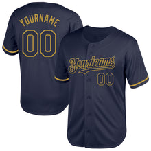 Load image into Gallery viewer, Custom Navy Old Gold Mesh Authentic Throwback Baseball Jersey