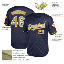 Load image into Gallery viewer, Custom Navy Old Gold-White Mesh Authentic Throwback Baseball Jersey