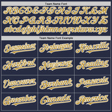 Load image into Gallery viewer, Custom Navy Old Gold-White Mesh Authentic Throwback Baseball Jersey