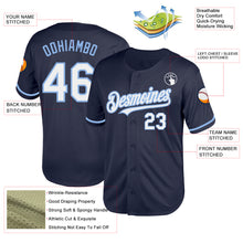 Load image into Gallery viewer, Custom Navy White-Light Blue Mesh Authentic Throwback Baseball Jersey