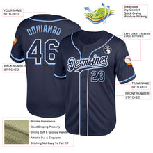 Load image into Gallery viewer, Custom Navy White-Light Blue Mesh Authentic Throwback Baseball Jersey