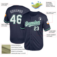 Load image into Gallery viewer, Custom Navy Kelly Green-Gray Mesh Authentic Throwback Baseball Jersey