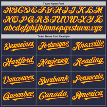 Load image into Gallery viewer, Custom Navy Crimson-Yellow Mesh Authentic Throwback Baseball Jersey