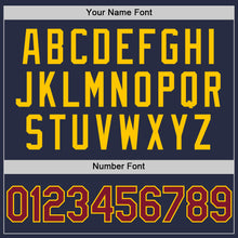 Load image into Gallery viewer, Custom Navy Crimson-Yellow Mesh Authentic Throwback Baseball Jersey