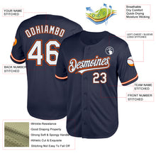 Load image into Gallery viewer, Custom Navy White-Orange Mesh Authentic Throwback Baseball Jersey