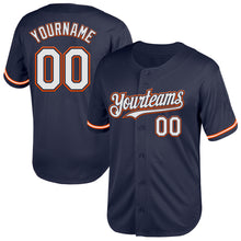 Load image into Gallery viewer, Custom Navy White-Orange Mesh Authentic Throwback Baseball Jersey