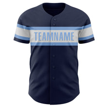 Load image into Gallery viewer, Custom Navy White-Light Blue Authentic Baseball Jersey