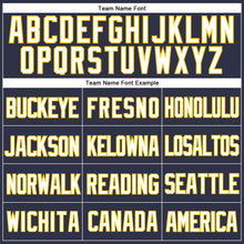 Load image into Gallery viewer, Custom Navy White-Yellow Mesh Authentic Throwback Baseball Jersey