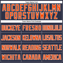 Load image into Gallery viewer, Custom Navy Orange-White Mesh Authentic Throwback Baseball Jersey
