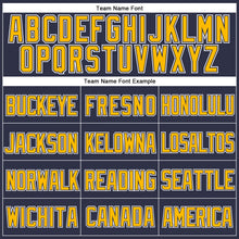 Load image into Gallery viewer, Custom Navy Gold-White Mesh Authentic Throwback Baseball Jersey