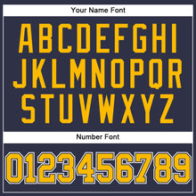 Load image into Gallery viewer, Custom Navy Gold-White Mesh Authentic Throwback Baseball Jersey