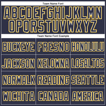 Load image into Gallery viewer, Custom Navy White-Gold Mesh Authentic Throwback Baseball Jersey