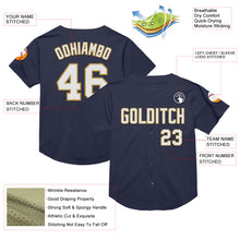 Load image into Gallery viewer, Custom Navy White-Old Gold Mesh Authentic Throwback Baseball Jersey
