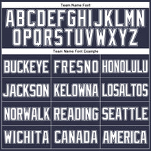 Load image into Gallery viewer, Custom Navy White-Gray Mesh Authentic Throwback Baseball Jersey